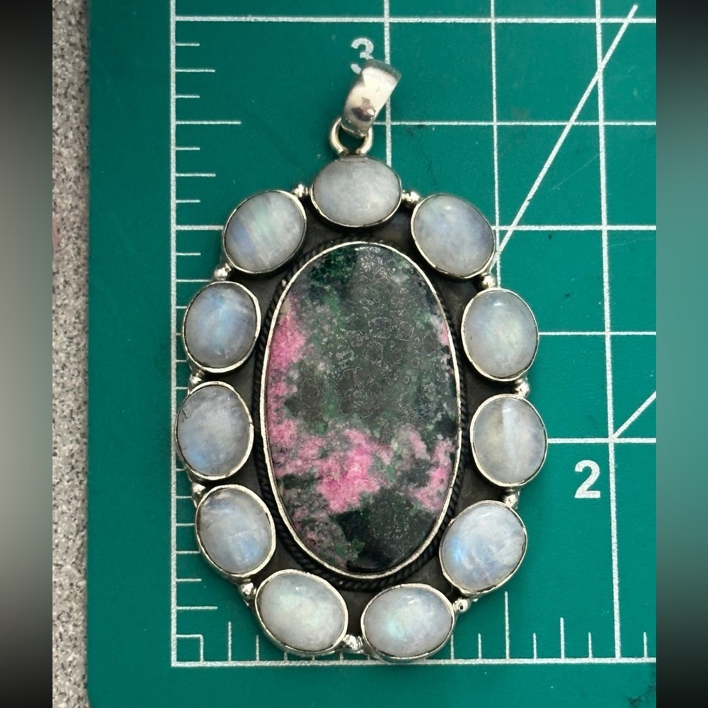 Rhodonite Rainbow Moonstone Statement Sterling Si… - image 5